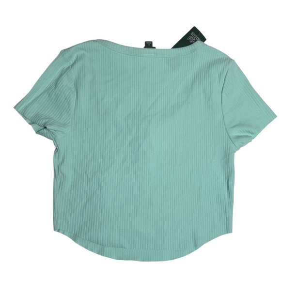Wild Fable Short Sleeve Tee Turquoise Size Medium Snap Placket NWT Ribbed - Picture 2 of 7